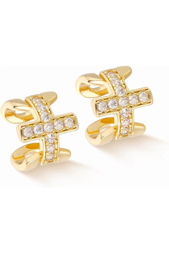 Women Ear Top Cuff Earrings Gold Non Pierced Cartilage Clip on Open Wrap Link Hoop 14K Gold Plated Simple Skin-Secure Everyday Jewelry[q947]