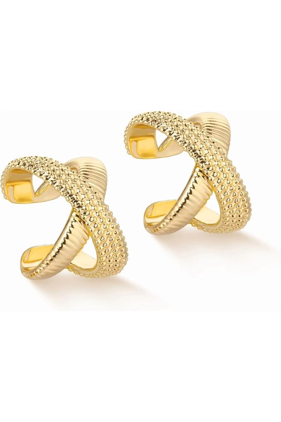 Women Ear Top Cuff Earrings Gold Non Pierced Cartilage Clip on Open Wrap X Hoop 14K Gold Plated Simple Hypoallergenic Everyday Jewelry[h906]