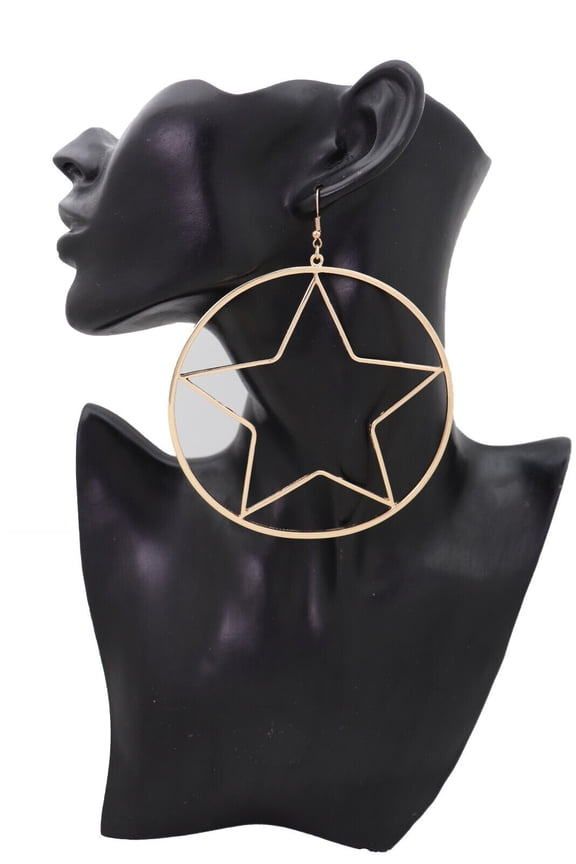 Women Earring Large Gold Metal Hoop Texas Lone Star Party Fashion Club Jewelry