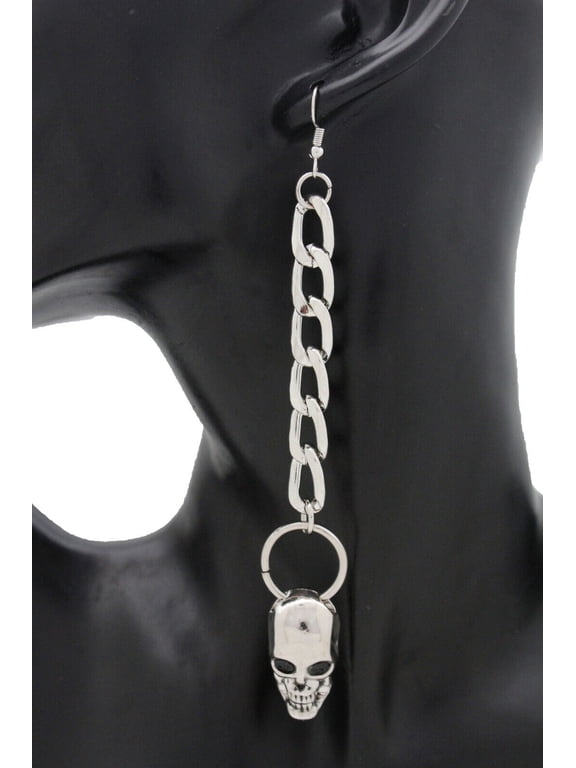 Women Earring Punk Rock Fashion Jewelry Silver Metal Chain Skeleton Skull Gothic