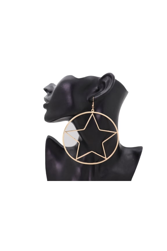 Women Earring Set Large Gold Metal Hoop Texas Lone Star Bling Fashion Jewelry