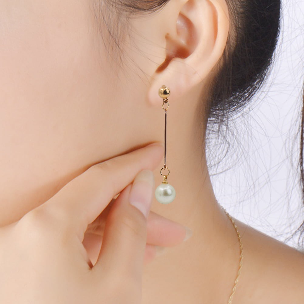 24K Gold Plated Simple Pearl Dangle Earrings, White Pearl Earrings, Pearl Wedding Earrings