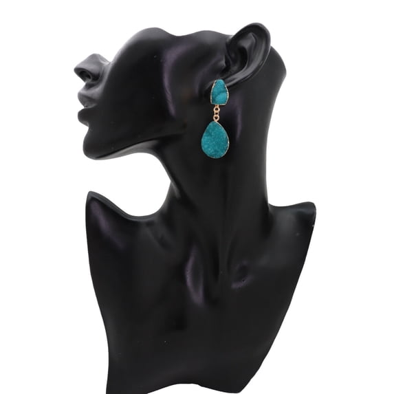 Women Earrings Gold Metal Dangle Turquoise Blue Fashion Jewelry Prom Dance Party