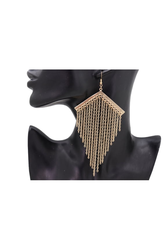 Women Earrings Set Long Gold Metal Chain Fringes Chandelier Drop Celebrity Style