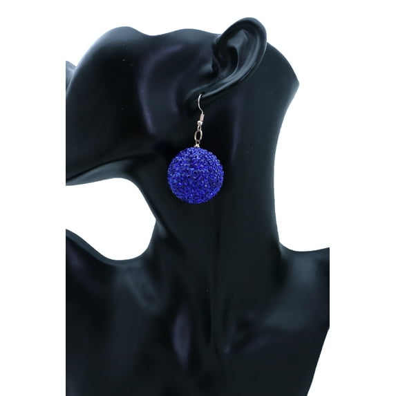 Women Earrings Set Night Club Hook Fashion Jewelry 80's Disco Ball Blue Color