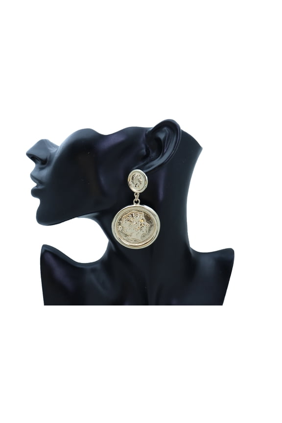 Women Earrings Set Trendy Fashion Jewelry Gold Metal Big Coin Money Medallion