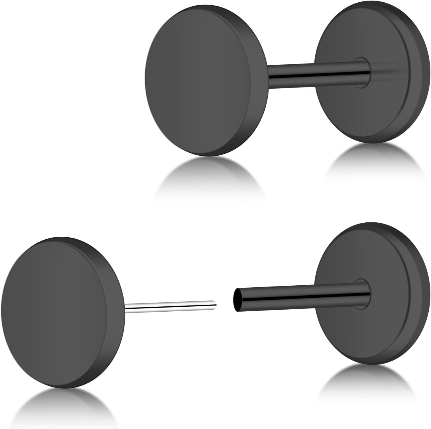 Women Earrings Threadless Pro Flat Back Dot Earrings Titanium Skin-Safe Cartilage Non-Nickel Black Push in Earring Studs ideal for Sensitive Ears Simple Classic Earstuds[s501]