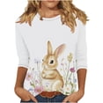 thumbnail image 1 of Women Easter Outfit Cute Bunny Egg Printed Tees Casual 3/4 Sleeve Blouses Round Neck Cotton Tops Summer Loose Comfy Shirts, 1 of 5