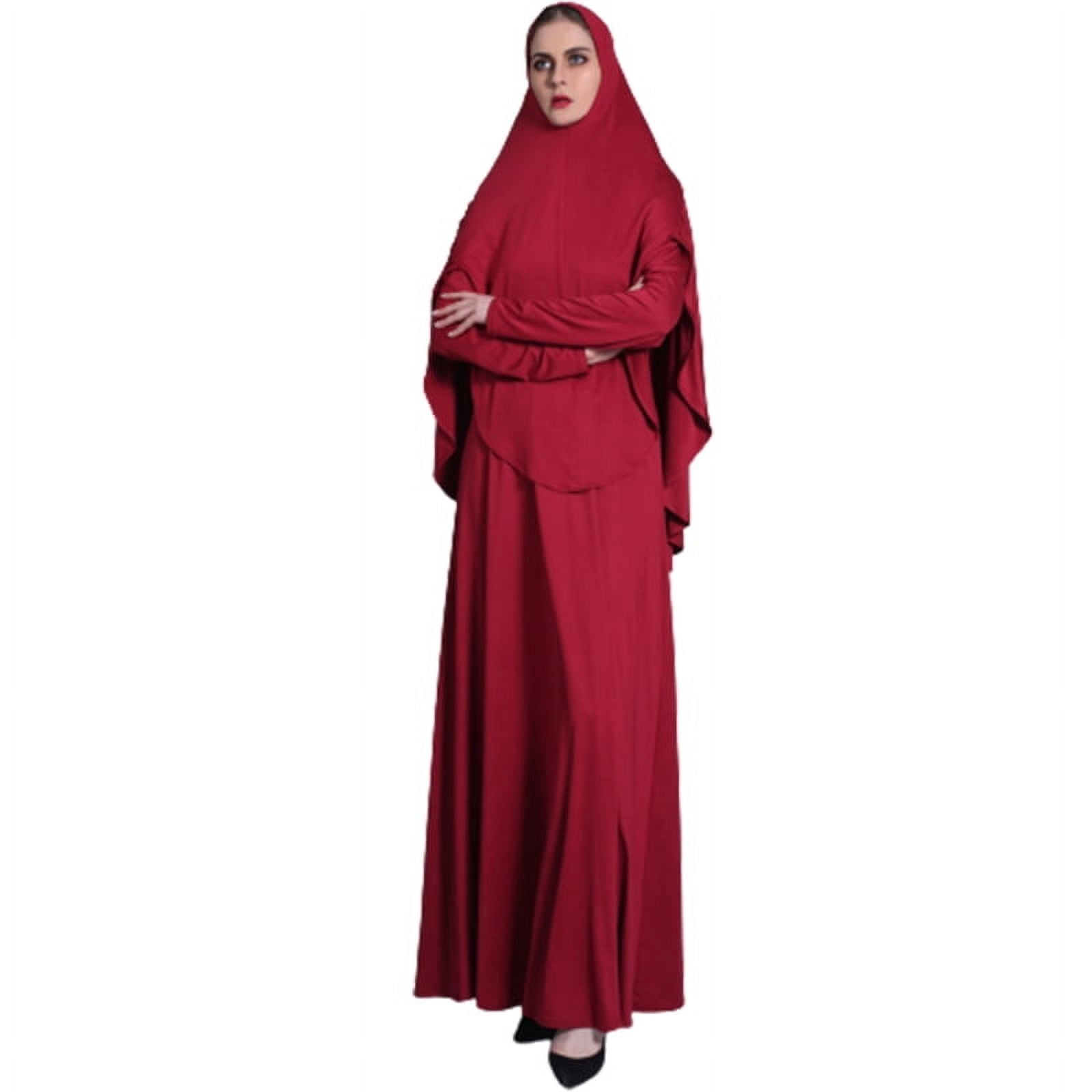 Overhead Robe Women Eid Ramadan 2 Pieces Prayer Dress Set Muslim Pleated Hijab Scarf ...