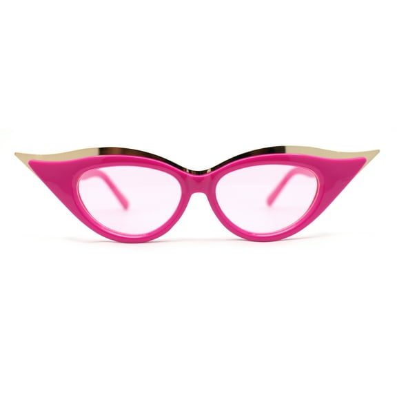 Women Elaborate Metal Brow Trim Gothic Cat Eye Retro Sunglasses Fuchsia - Pink