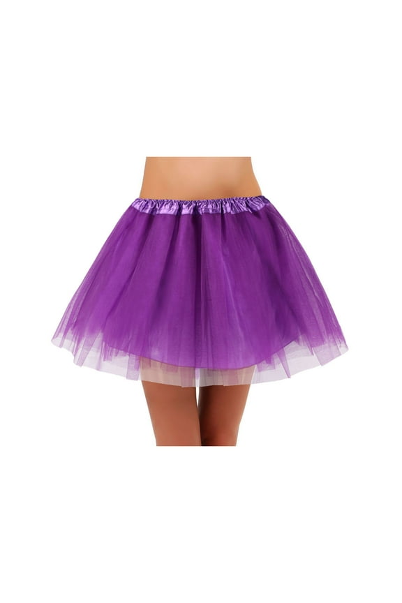 Women Elastic 4 Layered Tulle Tutu Skirt for Marathon Running, Purple