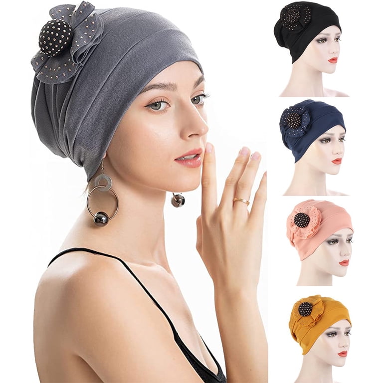 Women Elastic Big Flower Turban Chemo Beanie Hair Loss Chemo 