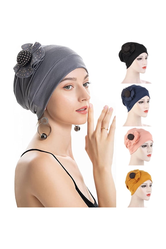 Women Elastic Big Flower Turban Chemo Beanie Hair Loss Chemo Cap Hat