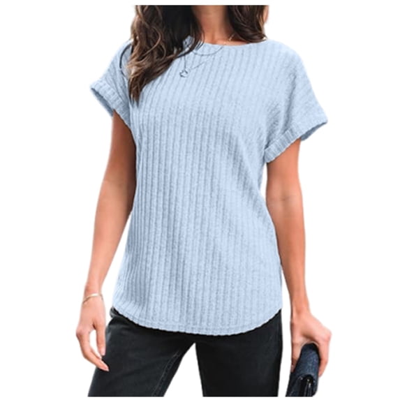 Women Elastic Cinched Waist Top Cap Sleeve Batwing Banded Bottom Shirts Dressy Casual Outfits 2026 Light Blue XL