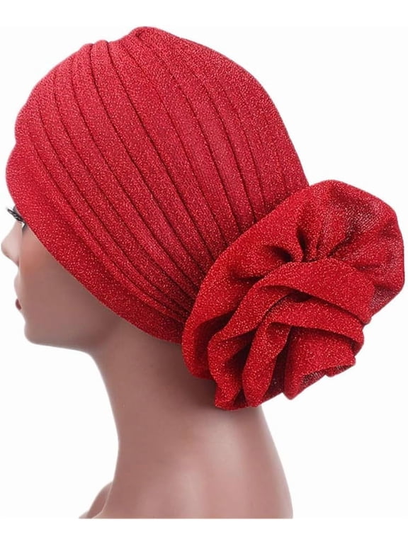 Women Elastic Glitter Big Flower Turban Chemo Beanie Hair Loss Chemo Cap Hat