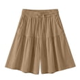 thumbnail image 1 of Women Elastic High Waist Lightweight Stretch Comfy Flowy Shorts Pleated Ruffle Fold Loose Boho Culotte Five Finger Short Pant Solid Color Casual Beach Vacation Fashion Bottom Clothing Khaki XL, 1 of 6