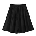 thumbnail image 1 of Women Elastic High Waist Lightweight Stretch Comfy Flowy Shorts Pleated Ruffle Fold Loose Boho Culotte Five Finger Short Pant Solid Color Casual Beach Vacation Fashion Bottom Clothing Black L, 1 of 6