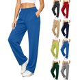 thumbnail image 1 of Women Elastic High Waist Straight Leg Sweatpants Soft Loose Casual Long Trousers with Side Pockets Solid Color Fall Lounge Walking Pants, 1 of 7