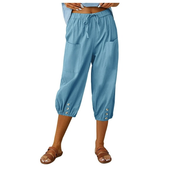 Women Elastic High Waisted Loose Tapered Harem Pants with Pockets Casual Cropped Trouser Tan Dress Pants for Women Womens Pants Womens Pants Straight Leg Womens Cargo Pants Womens Crop Pants