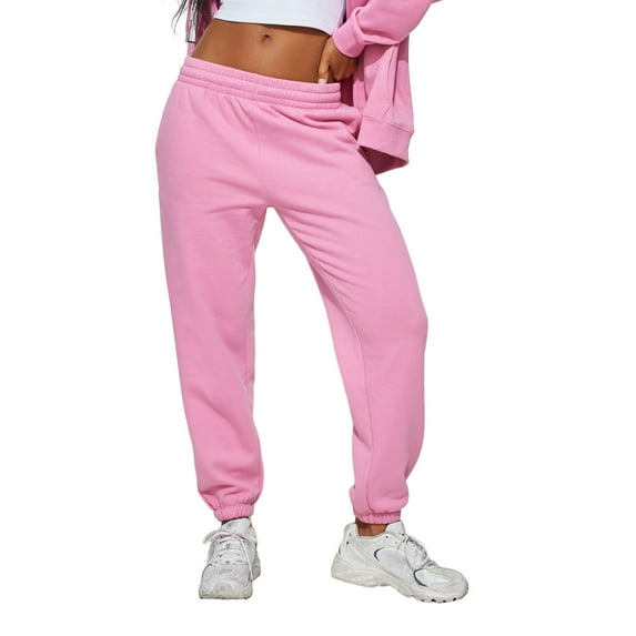 Women Elastic Jogger Sweatpants Solid Color Workout Running Pants with Pockets Casual Athletic Trousers for Sports