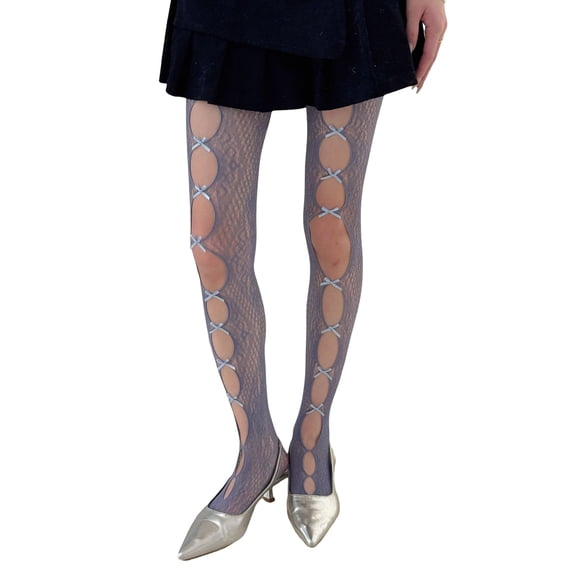 Women Elastic Nylon Tights Colorful Fishnets Leggings with Hollowout Bows Accents Sheer Mesh Pantyhose For Party Costume