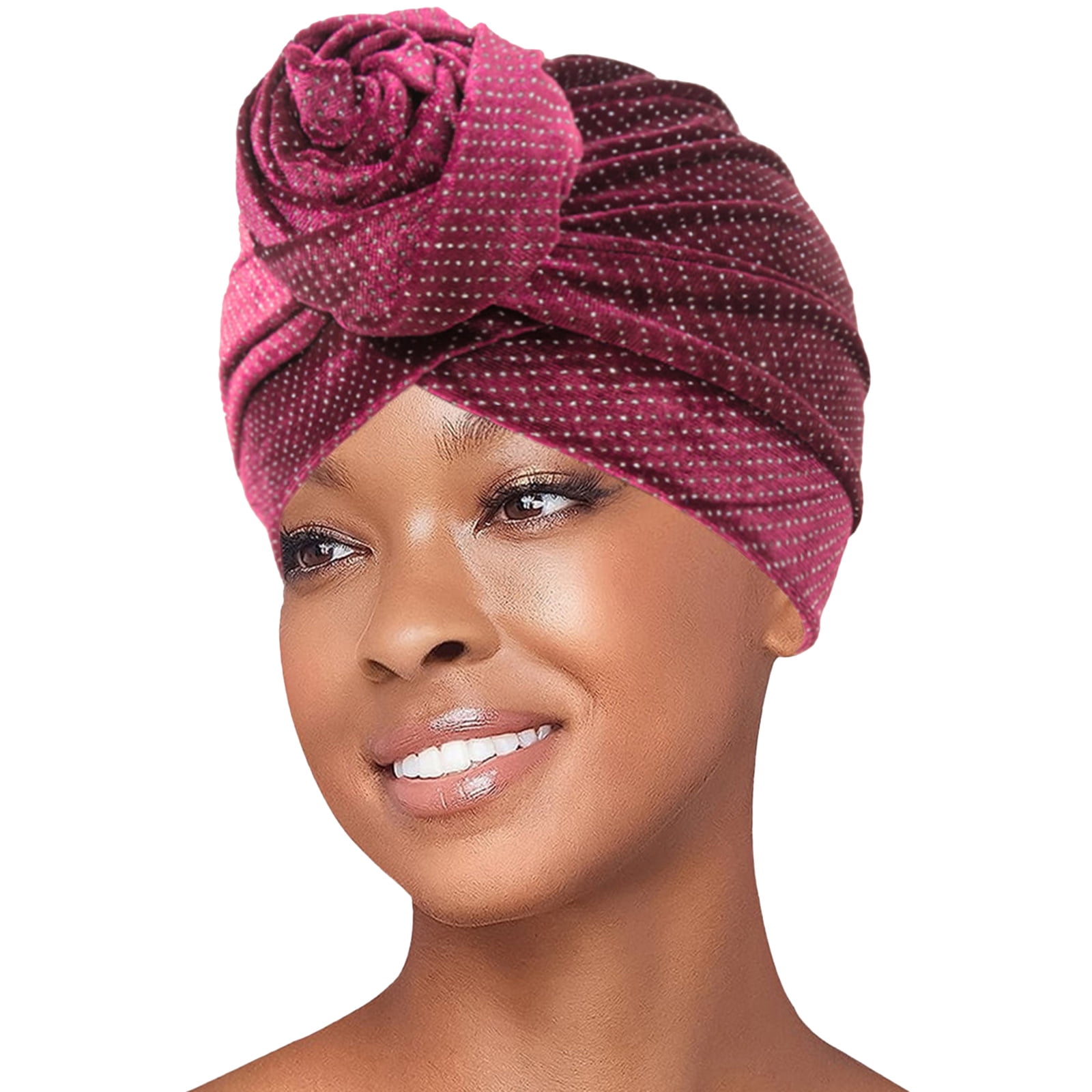 Women Elastic Solid Color Comfortable Flat Hat Beaded Flower Hair Cap