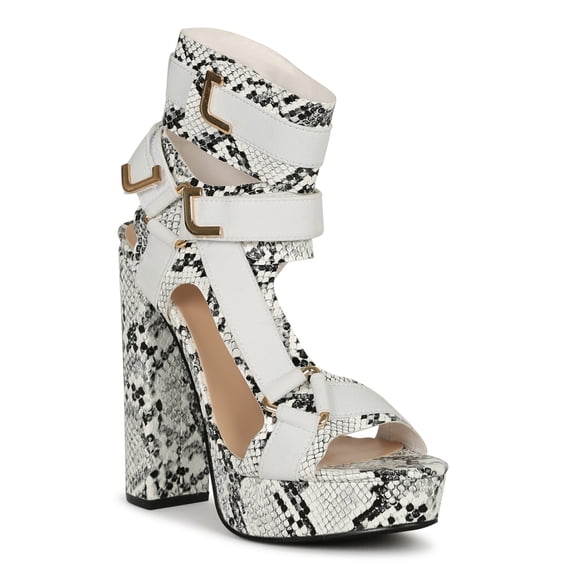 Women Elastic Strappy Harness Chunky Platform Heel Sandal 18436