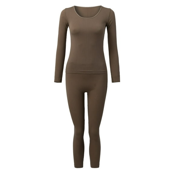 Women Elastic Thermal Inner Wear Thermal Underwear Warm Elastic Tops Pants Coffee One Size