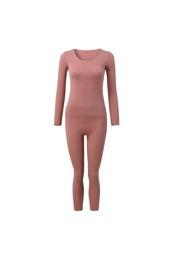 Women Elastic Thermal Inner Wear Thermal Underwear Warm Elastic Tops Pants Pink One Size