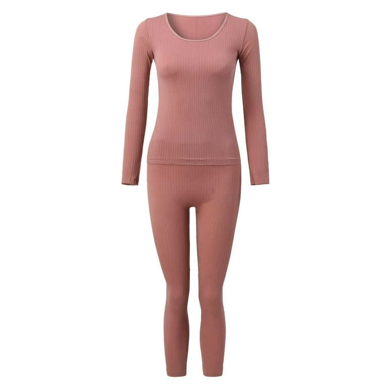 Women Elastic Thermal Inner Wear Thermal Underwear Warm Elastic Tops Pants  Pink One Size