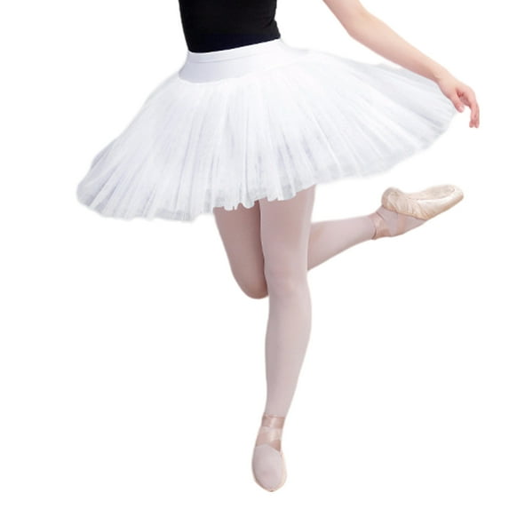 Women Elastic Waist Ballet Tutus Skirt 7 Layered Tulle Hard Organdy Pancake Dance Skirts with Panty for Festival Costume
