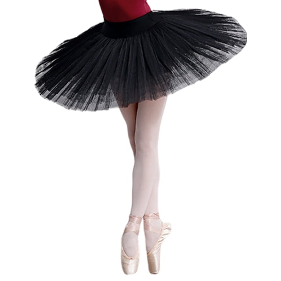 Women Elastic Waist Ballet Tutus Skirt 7 Layered Tulle Hard Organdy Pancake Dance Skirts with Panty for Festival Costume