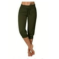 thumbnail image 1 of Women Elastic Waist Casual Pants Knee-Length Capris Loose Drawstring Joggers, 1 of 4