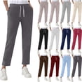 thumbnail image 1 of Swuxness Women Sweatpants Solid Color Elastic Waist Drawstring Pockets Casual Soft Basic Pants, 1 of 5
