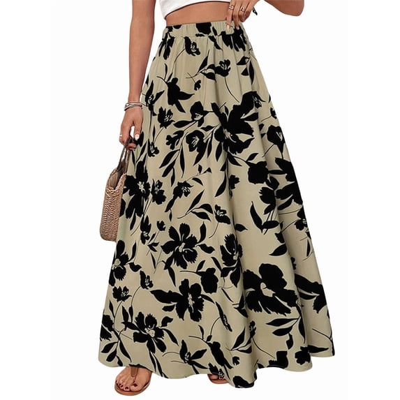 Women Elastic Waist Maxi Skirts Formal Daily Wear Olive Green M