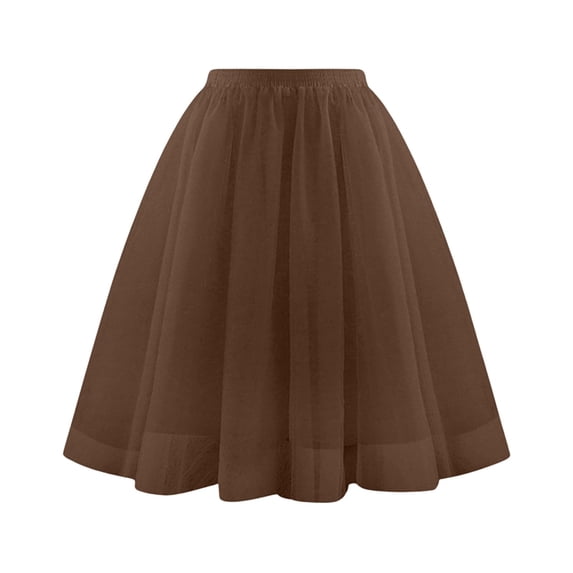 Women Elastic Waist Mesh Tulle Skirt Layered Flowy Midi Party Dance Skirt