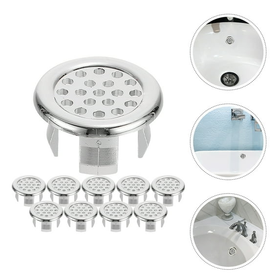 HONMEET 10Pcs Plated Silver Overflow Drain Covers for Wash Basin Bathroom and Kitchen Sink Accessories