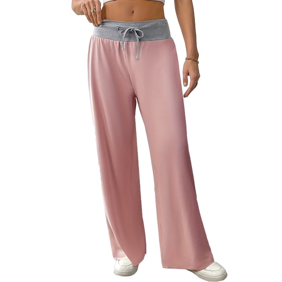 Women Elastic Waist Pants Trousers Summer Loose Fit Jogger Pant Without Pocket for Comfortable and Lightweight Wear,Pink,L