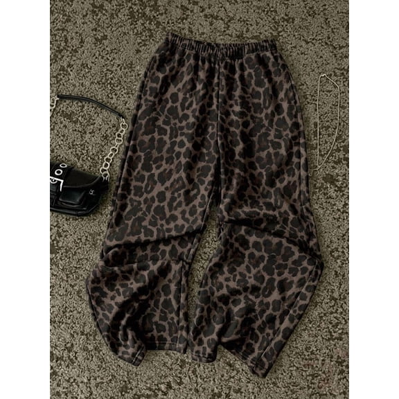 Women Elastic Waist Printed Wide Leg Pants Flowy Casual Commute Vacation Trousers