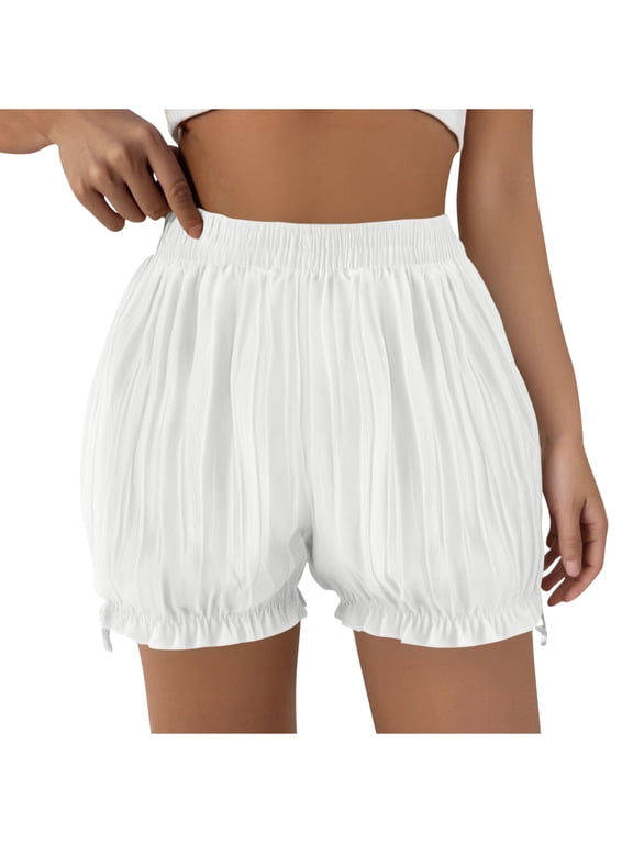 Women Elastic Waist Ruffle Trim Bloomer Shorts Cute Pettipants Going out Culotte Casual Lounge Bottoms