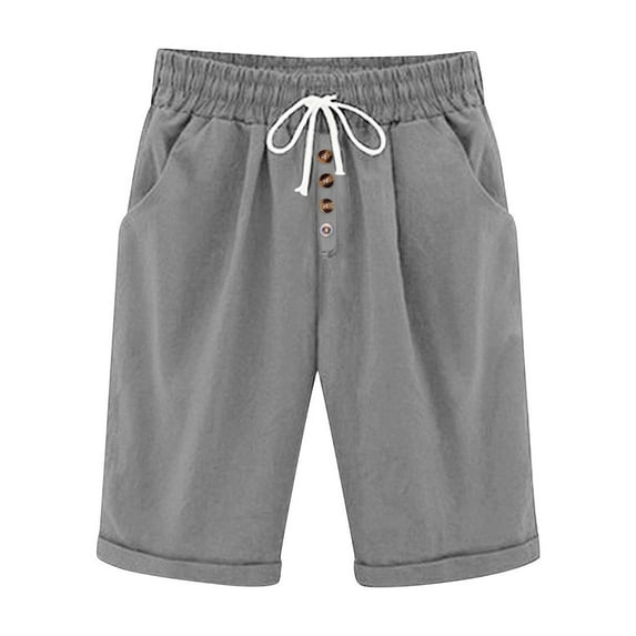 Women Elastic Waist Shorts Casual Solid Color Shorts Comfy Lightweight Shorts With Pockets