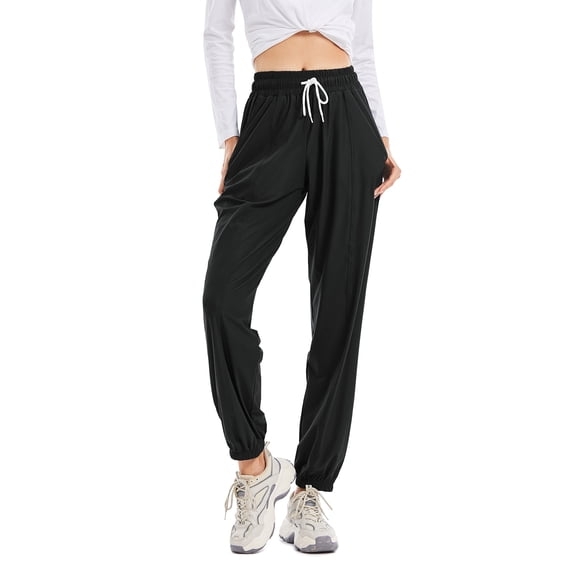 Women Elastic Waist Solid Sports Long Pants Casual Trousers with Pockets