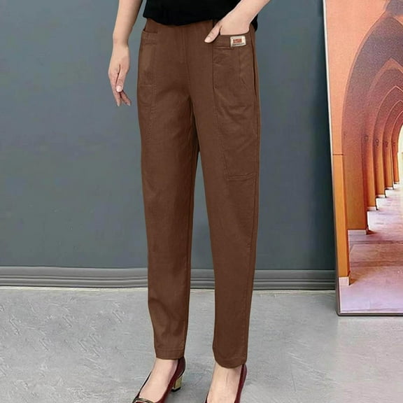 Women Elastic Waist Trousers Relaxed Fit Straight Leg Trousers Casual Loose FIitting Trousers Ladies Warm up Pants Women Warm Pants Casual Women Casual Pants for Winter Petite Petite on Dress Pants