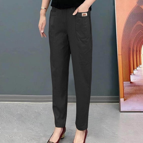 Women Elastic Waist Trousers Relaxed Fit Straight Leg Trousers Casual Loose FIitting Trousers Ladies Warm up Pants Women Warm Pants Casual Women Casual Pants for Winter Petite Petite on Dress Pants