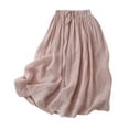 thumbnail image 1 of Women Elastic Waisted Double Layer Skirt Cotton Linen Daily Party Wear, 1 of 3