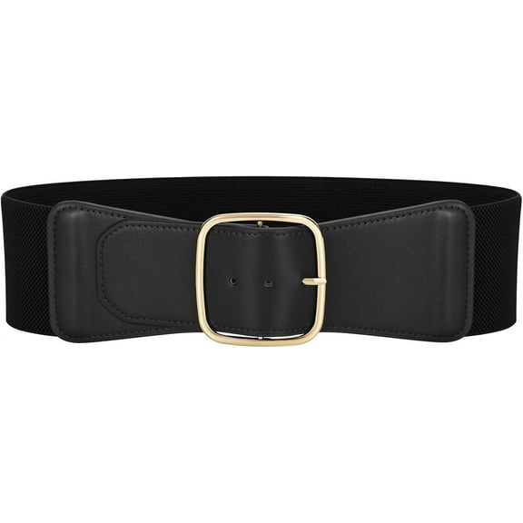 Women Elastic Wide Belt Ladies Stretchy Waist Belt with Square Buckle for Dress