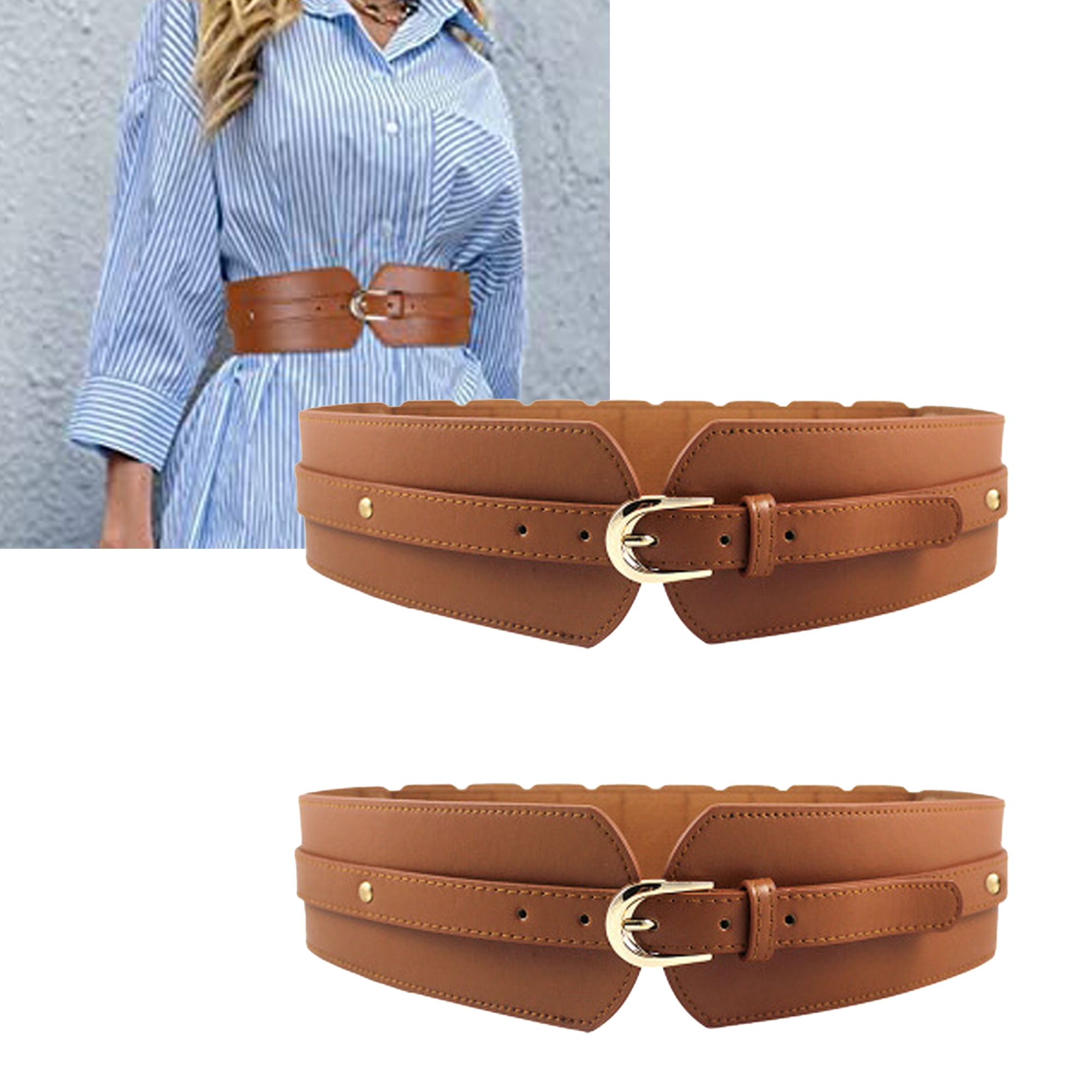 Women Elastic Wide Belt,Stretch Waist Belt for Dress,1PCSBrown
