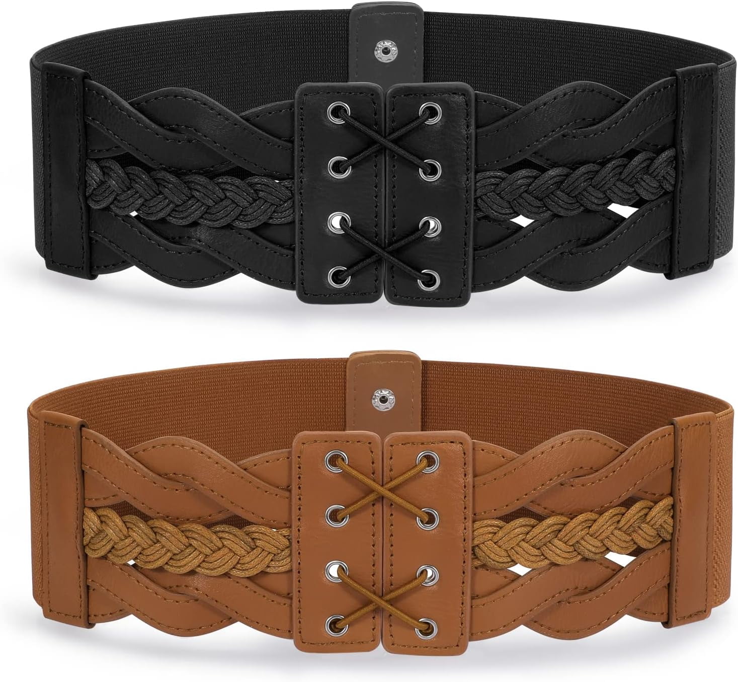 Women\'s 50s Braided Belts for Dress Stretch Woven Elastic Braided Belt Black Women main image 4