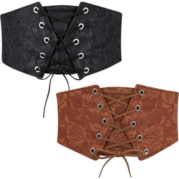 Women Elastic Wide Waist Belt Lace-up Tied Waspie Corset Belt for Dress