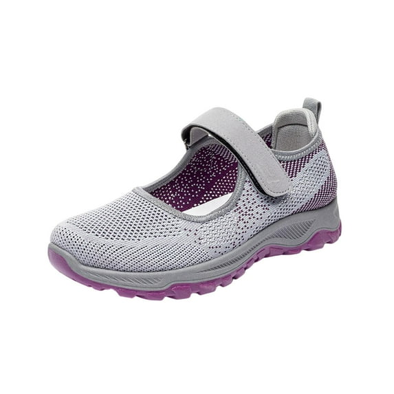 Women Elderly Mesh Sneakers Breathable Sneakers Trainers Flats Nonslip Casual Walking Shoe Sports Shoes for Summer Outdoor Jogging Travel , 37 Gray